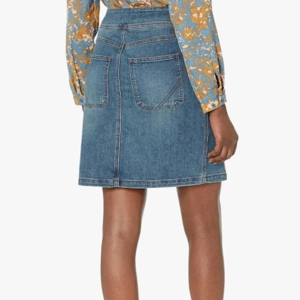 Prana Blue Denim Mini Skirt with Front Zip Pockets